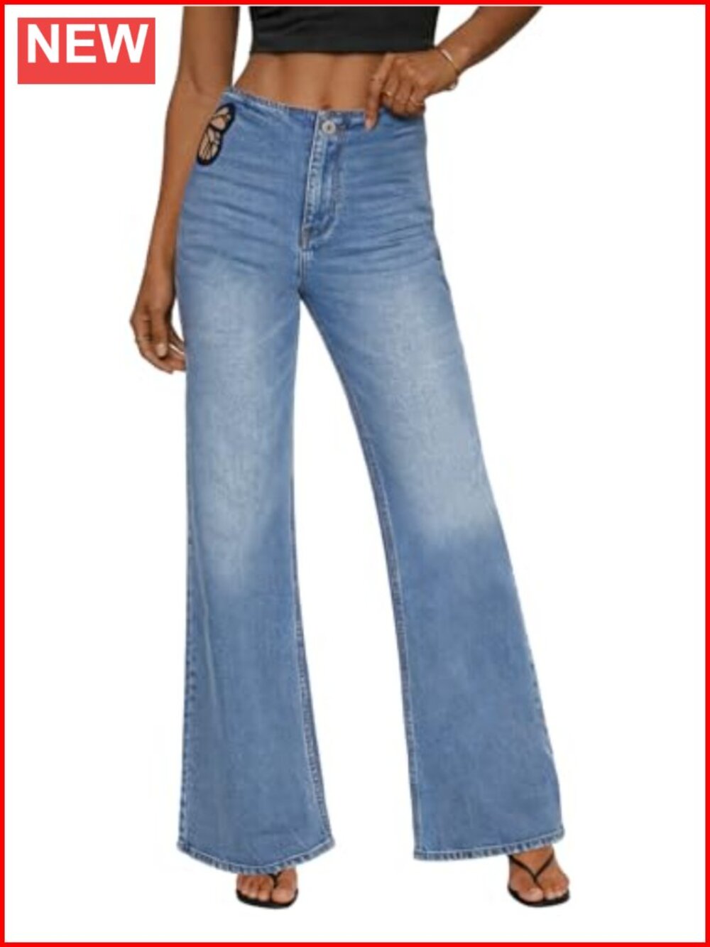 High Waisted Flare Jeans Butterfly Cutout Stretch Denim Pants